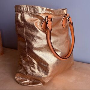 J. Crew Gold Tote Bag with Tan Handles